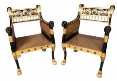Pair Of Regency Style Ebonized And Parcel Gilt Armchairs - 4663162