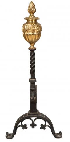 Pair Of Renaissance Revival Brass and Wrought Iron Andirons - 4141803