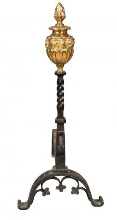 Pair Of Renaissance Revival Brass and Wrought Iron Andirons - 4141805