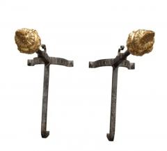 Pair Of Renaissance Revival Brass and Wrought Iron Andirons - 4141821