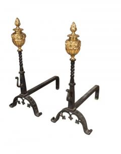 Pair Of Renaissance Revival Brass and Wrought Iron Andirons - 4141824