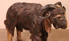 Pair Of Scottish Ram In Polychrome Wood 19 Century - 2244736