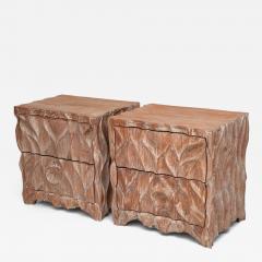 Pair Of Studio Handcarved Oak Cerused Cabinets - 4698049