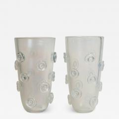 Pair Of Tall Murano Blown Irredescent Vases Contemporary - 1400192