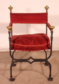 Pair Of Wrought Iron And Bronze Curule Armchairs - 3799653