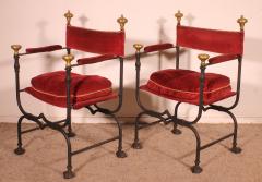 Pair Of Wrought Iron And Bronze Curule Armchairs - 3799663