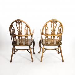 Pair Of Yew Wood Elm Gothic Windsor Arm Chairs Circa 1750 With Later Elements - 2769481