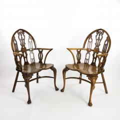 Pair Of Yew Wood Elm Gothic Windsor Arm Chairs Circa 1750 With Later Elements - 2769483