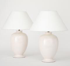 Pair Off White Ceramic Craackle Lamps France Italy c 1970 - 4662951