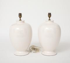 Pair Off White Ceramic Craackle Lamps France Italy c 1970 - 4662952