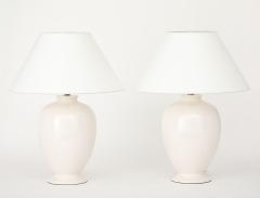 Pair Off White Ceramic Craackle Lamps France Italy c 1970 - 4662953