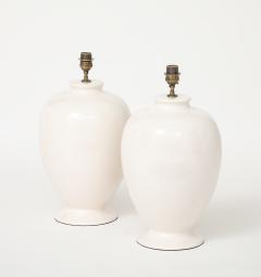 Pair Off White Ceramic Craackle Lamps France Italy c 1970 - 4662954