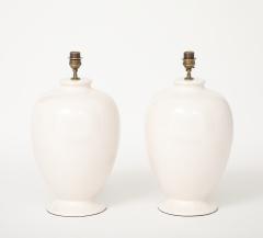 Pair Off White Ceramic Craackle Lamps France Italy c 1970 - 4662957