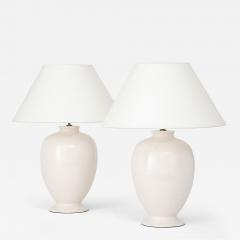 Pair Off White Ceramic Craackle Lamps France Italy c 1970 - 4682371
