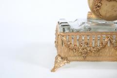 Pair Ornately Gilt Brass Framed Footed Glass Inkwells - 1332864