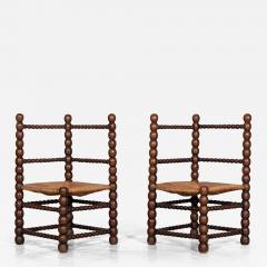 Pair Oversized 19thC French Oak Bobbin Chairs - 2863582