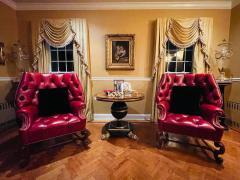 Pair Oversized Tufted Leather Wingback Lounge Chairs Georgian Finest Quality - 2821542