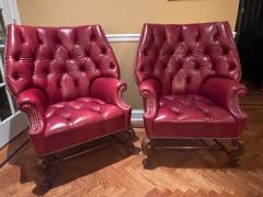Pair Oversized Tufted Leather Wingback Lounge Chairs Georgian Finest Quality - 2821543