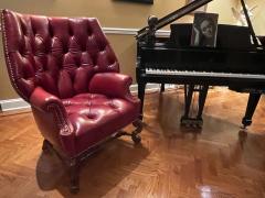 Pair Oversized Tufted Leather Wingback Lounge Chairs Georgian Finest Quality - 2821545