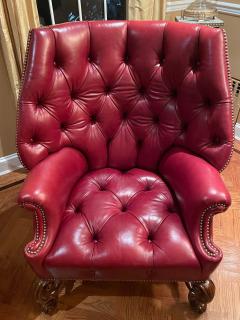 Pair Oversized Tufted Leather Wingback Lounge Chairs Georgian Finest Quality - 2821547