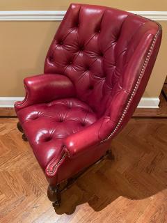 Pair Oversized Tufted Leather Wingback Lounge Chairs Georgian Finest Quality - 2821548