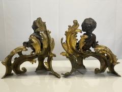 Pair Patinated Gilt Bronze Cherub Fireplace Andirons Chenets Antique Louis XV - 2771150