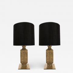 Pair Polished Bronze Asian Lamps By James Mont - 714423