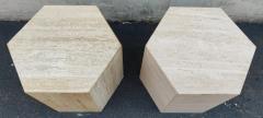 Pair Post Modern Italian Travertine Marble Hexagonal Side Tables 1970s - 3114140