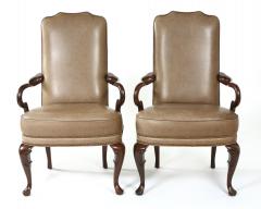 Pair Queen Anne Style Leather Armchairs - 1334759