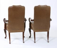 Pair Queen Anne Style Leather Armchairs - 1334768