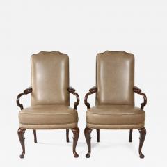 Pair Queen Anne Style Leather Armchairs - 1336900