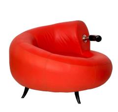 Pair Red Leather Postmodern Lounge Chairs Italy 1990 - 3090361