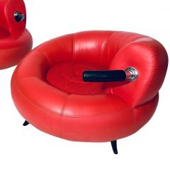 Pair Red Leather Postmodern Lounge Chairs Italy 1990 - 3090362