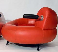 Pair Red Leather Postmodern Lounge Chairs Italy 1990 - 3090363