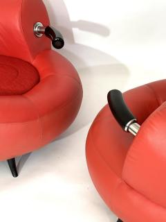 Pair Red Leather Postmodern Lounge Chairs Italy 1990 - 3090365