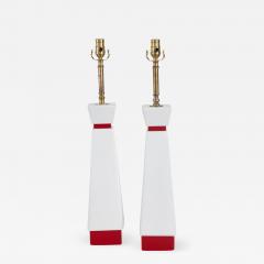 Pair Red and White Mid Century Lamps - 2010389