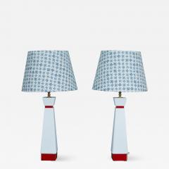 Pair Red and White Mid Century Lamps - 2010390