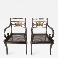 Pair Regency Faux Japanned and Parcel Gilt Arm Chairs Circa 1810 - 685121