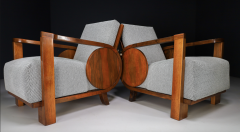 Pair Restored 1920s Austrian Art Deco Walnut Lounge Chairs - 2543078