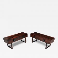 Pair Rosewood Blue Tile Cabinets Nightstands - 3603013