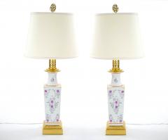 Pair Samson Hand Painted Porcelain Table Lamps With Gilt Gold Accent Wood Base - 3885599