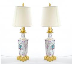 Pair Samson Hand Painted Porcelain Table Lamps With Gilt Gold Accent Wood Base - 3885600