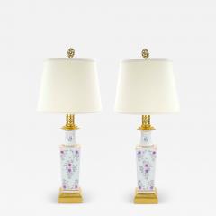 Pair Samson Hand Painted Porcelain Table Lamps With Gilt Gold Accent Wood Base - 3890615