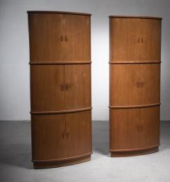 Pair Scandinavian Modern high corner cabinets with tambour doors - 2066532