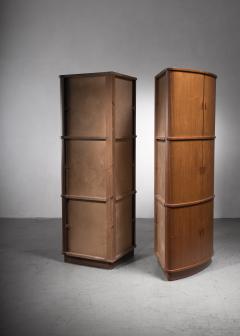 Pair Scandinavian Modern high corner cabinets with tambour doors - 2066533