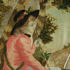 Pair Silkwork Embroidered Pictures of Shepherd Shepherdess - 4323659