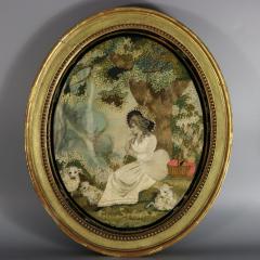 Pair Silkwork Embroidered Pictures of Shepherd Shepherdess - 4323663