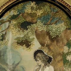 Pair Silkwork Embroidered Pictures of Shepherd Shepherdess - 4323664