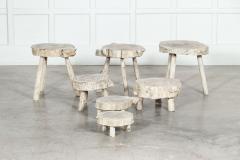 Pair Small French Bleached Elm Side Tables Stools - 3159024