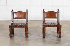 Pair Spanish Mid 20thC Brutalist Walnut Chairs - 4503199